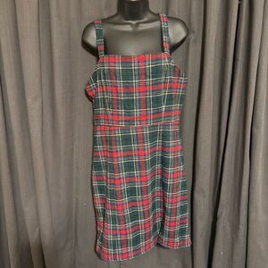 NEW Copper Key Red Green Gray Plaid Jumper Mini Dress Slit Academia Size L